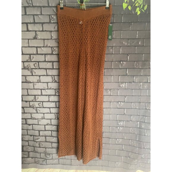 NWT Wild Fable Open Weave Brown Crocheted Flare Leg Festival Pant S - Picture 1 of 4